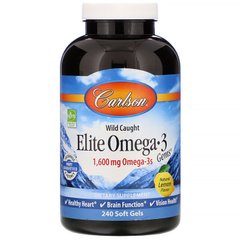 Carlson Labs, Elite Omega-3 Gems, добірні омега-3 кислоти, натуральний лимонний смак, 800 мг, 240 м'яких таблеток (CAR-01713), фото