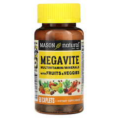 Мультивітаміни з фруктами і овочами, Megavite With Fruits & Veggies Multivitamin & Minerals, Mason Natural, 60 капсул (MAV-16275), фото
