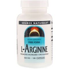 Аргинин, L-Arginine, Source Naturals, свободная форма, 500 мг, 100 капсул (SNS-01687), фото