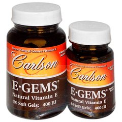 Витамин Е, Vitamin E, Carlson Labs, 400 МЕ, 2 банки, 90 + 44 капсулы (CAR-00349), фото