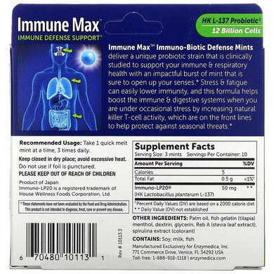 Enzymedica, Immune Max, Мятные леденцы для иммунобиотической защиты, свежая мята, 30 мятных конфет быстрого приготовления (ENZ-10113), фото