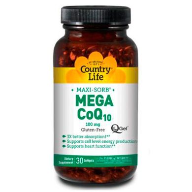 Country Life, Мега коензим Q-10, 100 мг, 30 м'яких капсул (CLF-03540), фото