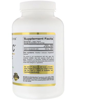 Вітамін C, California Gold Nutrition, 500 мг, 240 капсул (CGN-00934), фото