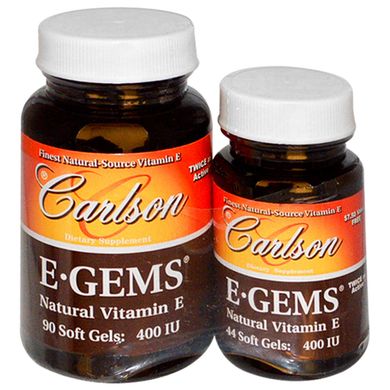 Вітамін Е, Vitamin E, Carlson Labs, 400 МО, 2 банки, 90 + 44 капсули (CAR-00349), фото