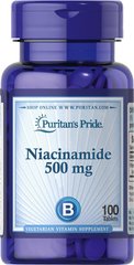 Ниацинамид, Niacinamide, Puritan's Pride, 500 мг, 100 таблеток (PTP-10730), фото