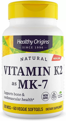 Healthy Origins, Витамин K2 в форме MK7, натуральный, 100 мкг, 60 капсул в растительной оболочке (HOG-27442), фото