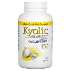 Kyolic, Aged Garlic Extract, экстракт чеснока с лецитином, состав 104 для снижения уровня холестерина, 200 капсул (WAK-10442), фото