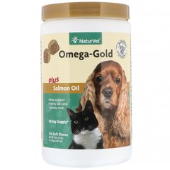 NaturVet, Omega-Gold з жиром лосося, добавка для собак та котів, 180 м'яких жувальних таблеток (VET-03818), фото