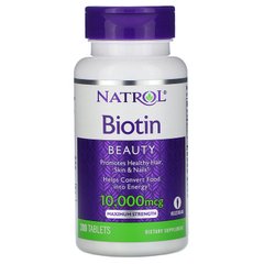 Natrol, біотин, максимальна сила дії, 10000 мкг, 200 таблеток (NTL-07608), фото