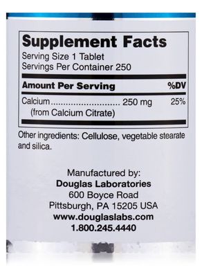 Кальцій цитрат, Calcium Citrate, Douglas Laboratories, 250 мг, 250 таблеток (DOU-74095), фото