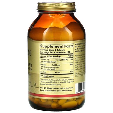 Solgar, кальцій "600", з устричних раковин, з вітаміном D3, 240 таблеток (SOL-00417), фото
