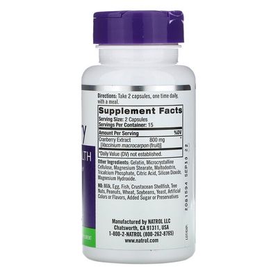 Natrol, Журавлина, 800 мг, 30 капсул (NTL-16033), фото