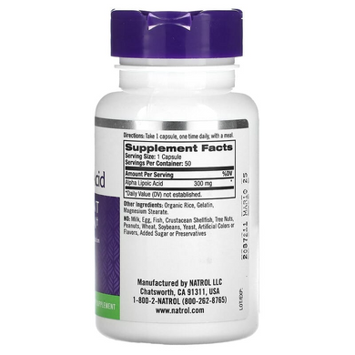 Альфа-липоевая кислота, Natrol, 300 мг, 50 капсул (NTL-00312), фото