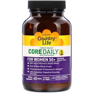 Country Life, Мультивитамины Core Daily-1 для женщин старше 50 лет, 60 таблеток (CLF-08196), фото