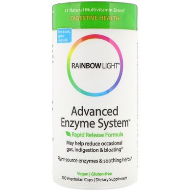 Rainbow Light, Advanced Enzyme System, формула быстрого высвобождения, 180 вегетарианских капсул (RLT-35102), фото
