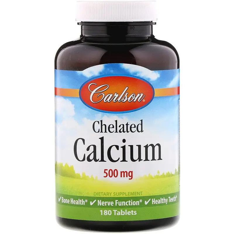 Кальций хелат, Chelated Calcium, Carlson Labs, 500 мг, 180 таблеток (CAR-05462)