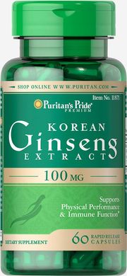 Корейська женьшень, Korean Ginseng Standardized, Puritan's Pride, 100 мг, 60 капсул (PTP-11871), фото