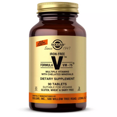 Solgar, Formula VM-75, комплексные витамины с микроэлементами в хелатной форме, без железа, 90 таблеток (SOL-01174), фото