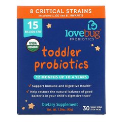 LoveBug Probiotics, пробіотики для дітей у віці від 12 місяців до 4 років, 15 млрд КУО, 30 порцій в індивідуальній упаковці (LVB-00034), фото