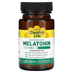 Country Life, Мелатонін, 1 мг, 60 таблеток (CLF-01690), фото