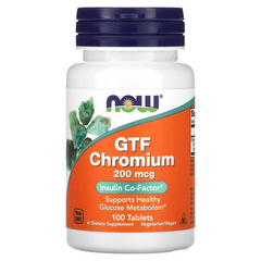 NOW Foods, GTF Chromium, 200 мкг, 100 таблеток (NOW-01430), фото