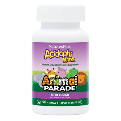 Nature's Plus, Source of Life, Animal Parade, AcidophiKidz, детские жевательные таблетки, натуральный вишневый вкус, 90 таблеток в форме животных (NAP-29969), фото