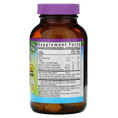 Bluebonnet Nutrition, Rainforest Animalz, кальций, магний и витамин D3 с натуральным ароматизатором со вкусом ванильной глазури, 90 жевательных таблеток в форме животных (BLB-00196), фото
