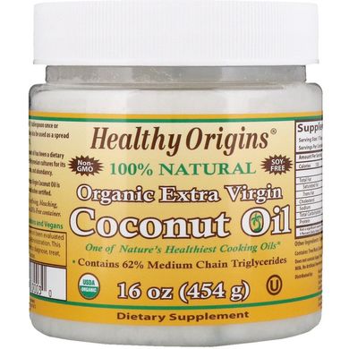 Кокосове масло, Coconut Oil, Healthy Origins, органік, 454 г (HOG-67003), фото