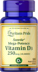 Витамин Д3, Vitamin D3, Puritan's Pride, 10,000 МЕ, 100 капсул (PTP-35872), фото