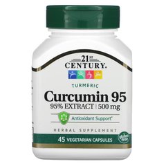 21st Century, куркумин 95, 500 мг, 45 вегетарианских капсул (CEN-22757), фото
