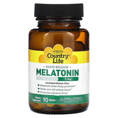 Country Life, Мелатонин, 3 мг, 90 таблеток (CLF-01689), фото