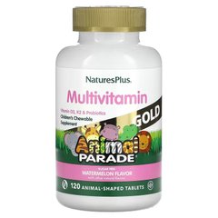 Nature's Plus, Source of Life Animal Parade Gold, жевательные мультивитамины с микроэлементами для детей, со вкусом арбуза, 120 таблеток в форме животных (NAP-29938), фото