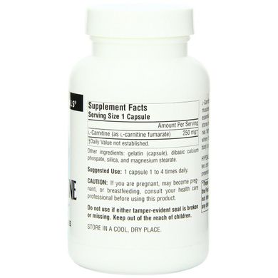 L-карнітин фумарат, Source Naturals, 250 мг, 60 капсул (SNS-02008), фото