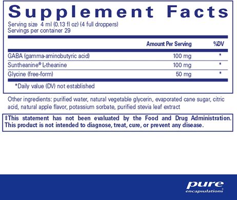 Pure Encapsulations, Гліцин, ГАМК і теанин, Pure Tranquility liquid, від стресу, 116 мл (PE-01428), фото