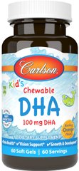 Carlson Labs, Жевательная ДГК для детей, с насыщенным вкусом апельсина, 100 мг, 60 мягких желатиновых капсул (CAR-01570), фото