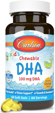 Carlson Labs, Жувальна ДГК для дітей з насиченим смаком апельсина, 100 мг, 60 м'яких желатинових капсул (CAR-01570), фото
