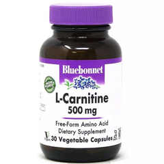 L-Карнітин 500 мг, L-Carnitin, Bluebonnet Nutrition, 30 вегетаріанських капсул (BLB-00032), фото