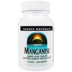 Марганець, Source Naturals, 10 мг, 250 таблеток (SNS-00343), фото