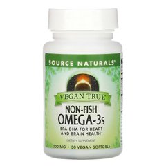 Source Naturals, Vegan True, омега-3 жирные кислоты не из рыбы, 300 мг, 30 веганских капсул (SNS-02591), фото