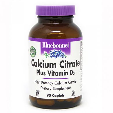 Кальций цитрат + витамин D3, Bluebonnet Nutrition, 90 каплет (BLB-00710), фото