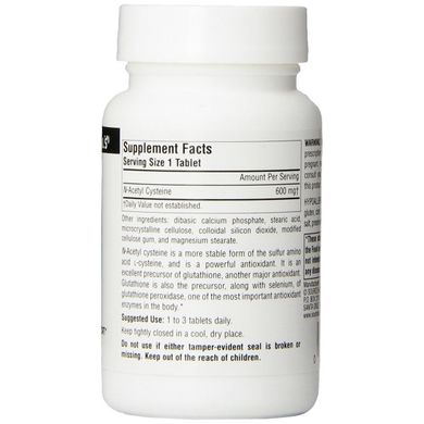 NAC (N-Ацетил-L-Цистеин), Source Naturals, 600 мг, 60 таблеток (SNS-00850), фото