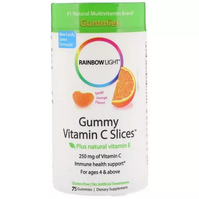 Rainbow Light, Вітамін С, Часточки з терпким апельсиновим смаком, Gummy Vitamin C Slices, Tangy Orange Flavor, 75 жувальних цукерок (RLT-30241), фото