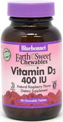 Вітамін Д3, Bluebonnet Nutrition, EarthSweet, смак малини, 90 жувальних таблеток (BLB-00360), фото