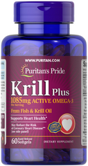 Масло криля плюс Омега-3, Krill Oil Plus, Puritan's Pride, 1085 мг, 60 гелевых капсул (PTP-34783), фото