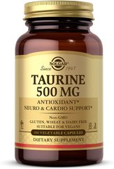 Solgar, таурин, 500 мг, 100 рослинних капсул (SOL-02701), фото