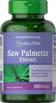 З пальметто, Saw Palmetto, Puritan's Pride, екстракт, 180 гелевих капсул (PTP-11951), фото