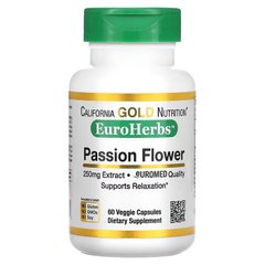 California Gold Nutrition, EuroHerbs, пасифлора, 250 мг, 60 рослинних капсул (CGN-01115), фото