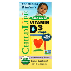 Витамин Д3 для детей, Vitamin D3 Drops, ChildLife, органик, ягоды, 400 МЕ,  6,25 мл (CDL-13000), фото