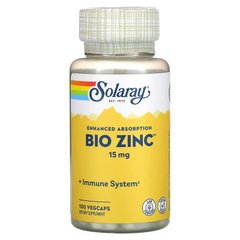 Solaray, Bio Zinc, 15 мг, 100 растительных капсул (SOR-04705), фото