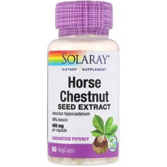 Конский каштан, Horse Chestnut Seed Extract, Solaray, 400 мг, 60 вегетарианских капсул (SOR-03666), фото